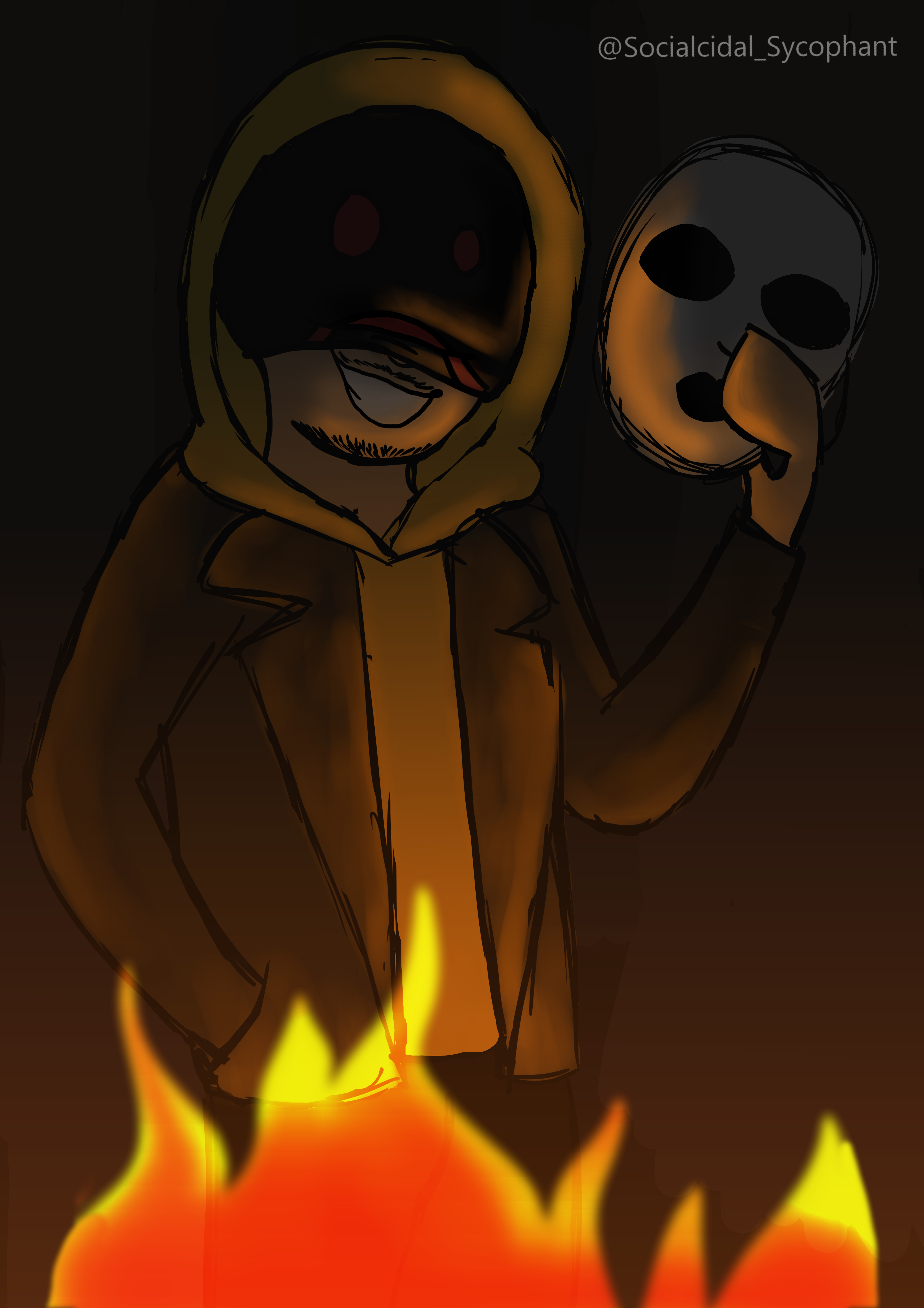  Drawing of Brian from Marble Hornets in front of a fire Image